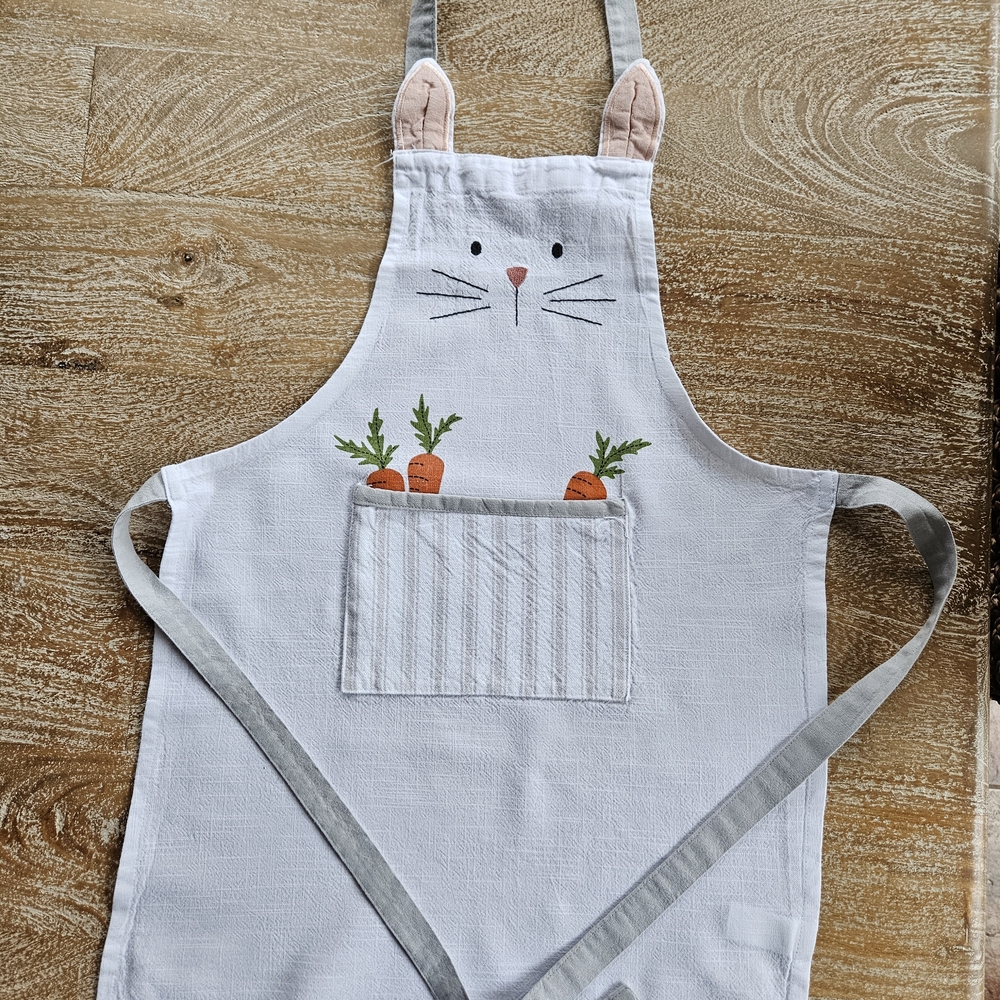 Cupcakes & Cashmere Childs White Apron with Pink Ear Accents & Orange Carrot